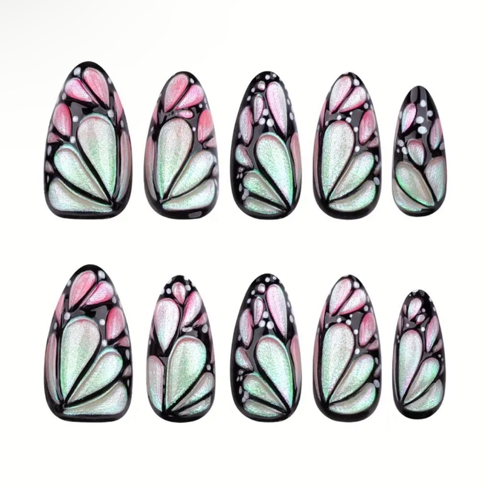 Butterfly Wing Press On Nail 3D Art, 24 pc Medium Sz, Short Almond Reusable NWT - Picture 3 of 11